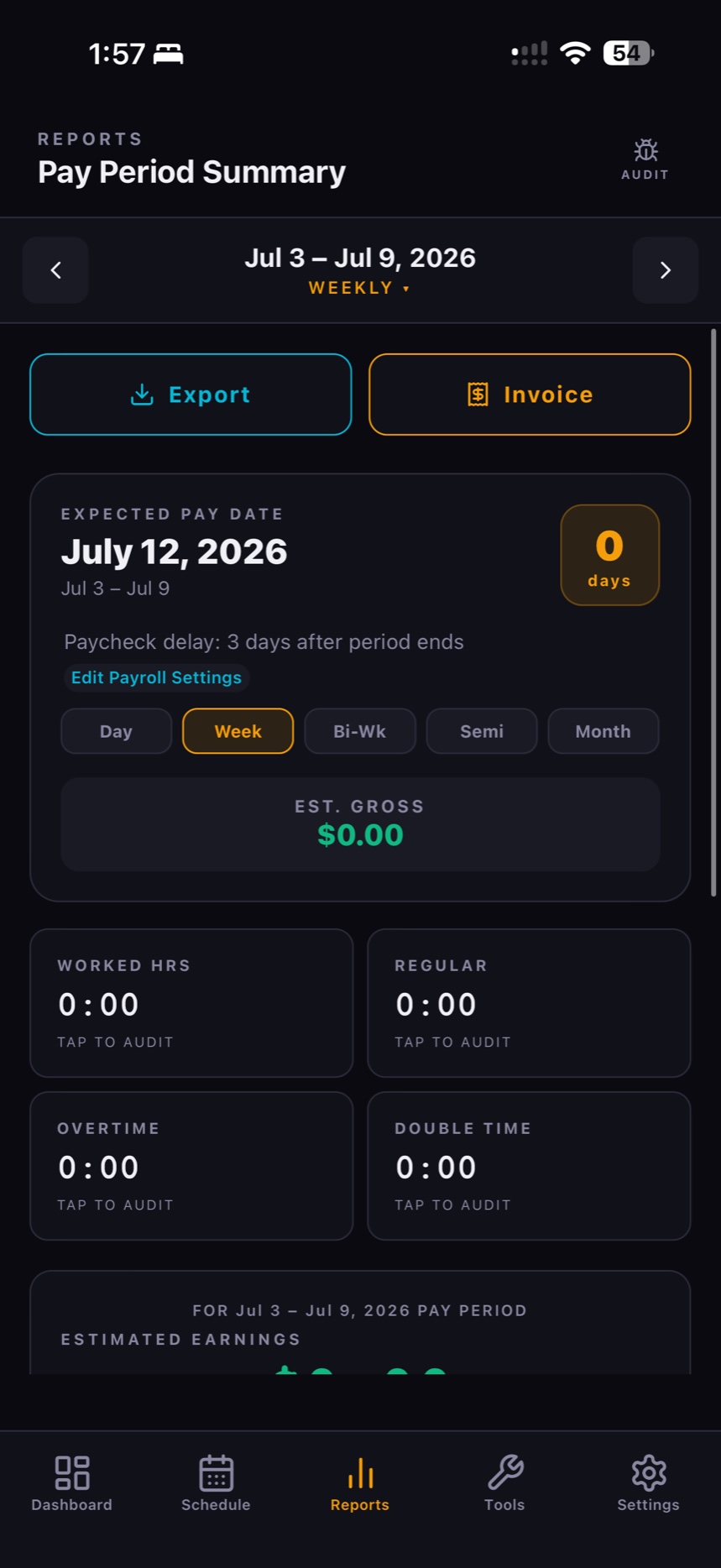 Flex 40 pay period summary report